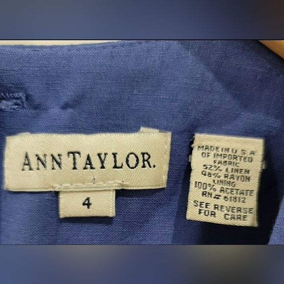 Ann Taylor Blue Linen Scoop Neckline Button Back Sleeveless Dress - Size 4 - Picture 5 of 5